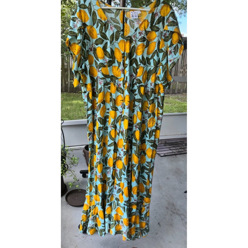1X Parsley & Sage Lemon Citrus Midi Tulip Sleeve Button Front Overall Flowy